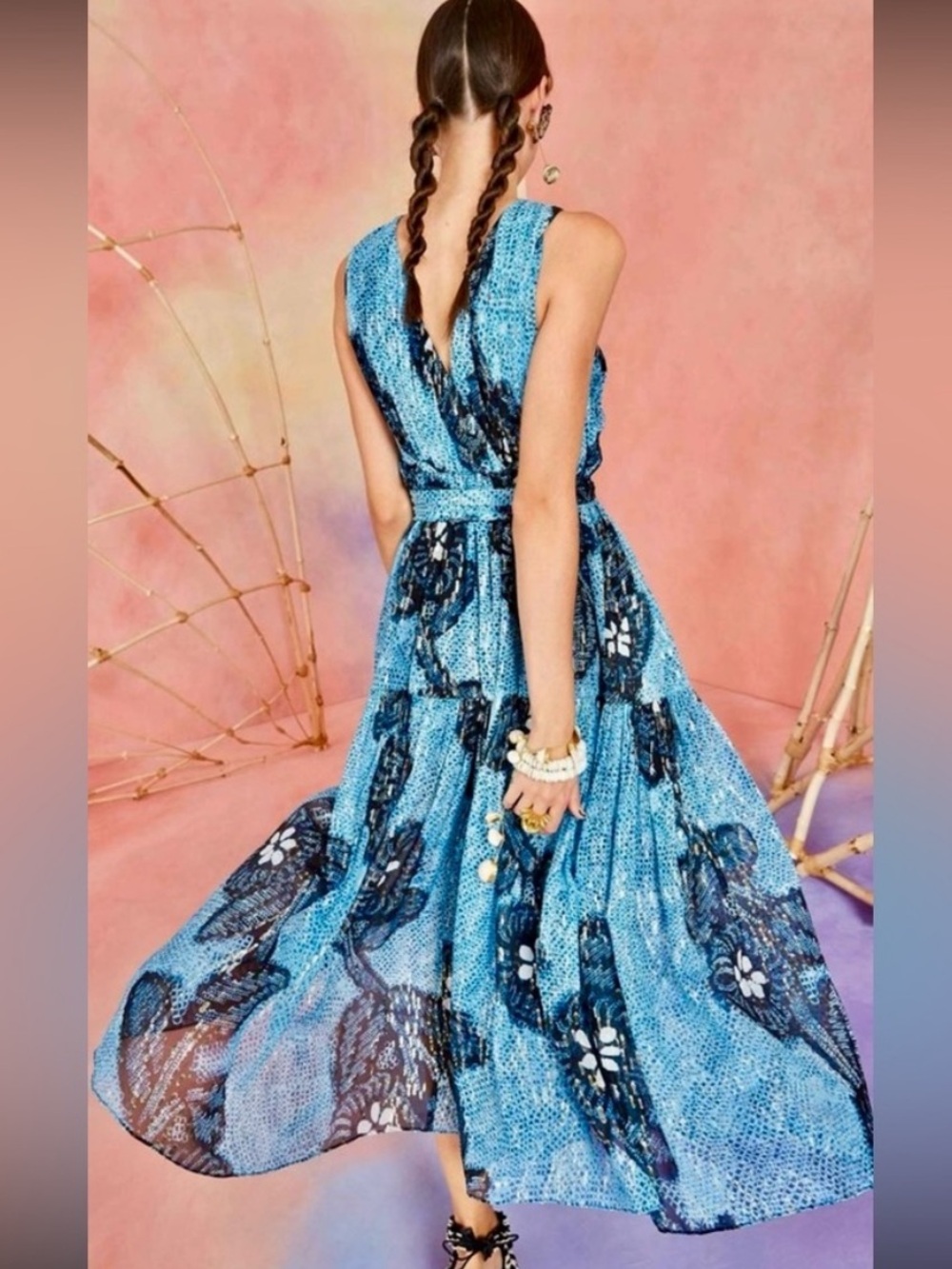 πΊπHPππΊ NWT Ulla Johnson Adora Silk Chiffon Midi Dress Sky - Picture 6 of 17